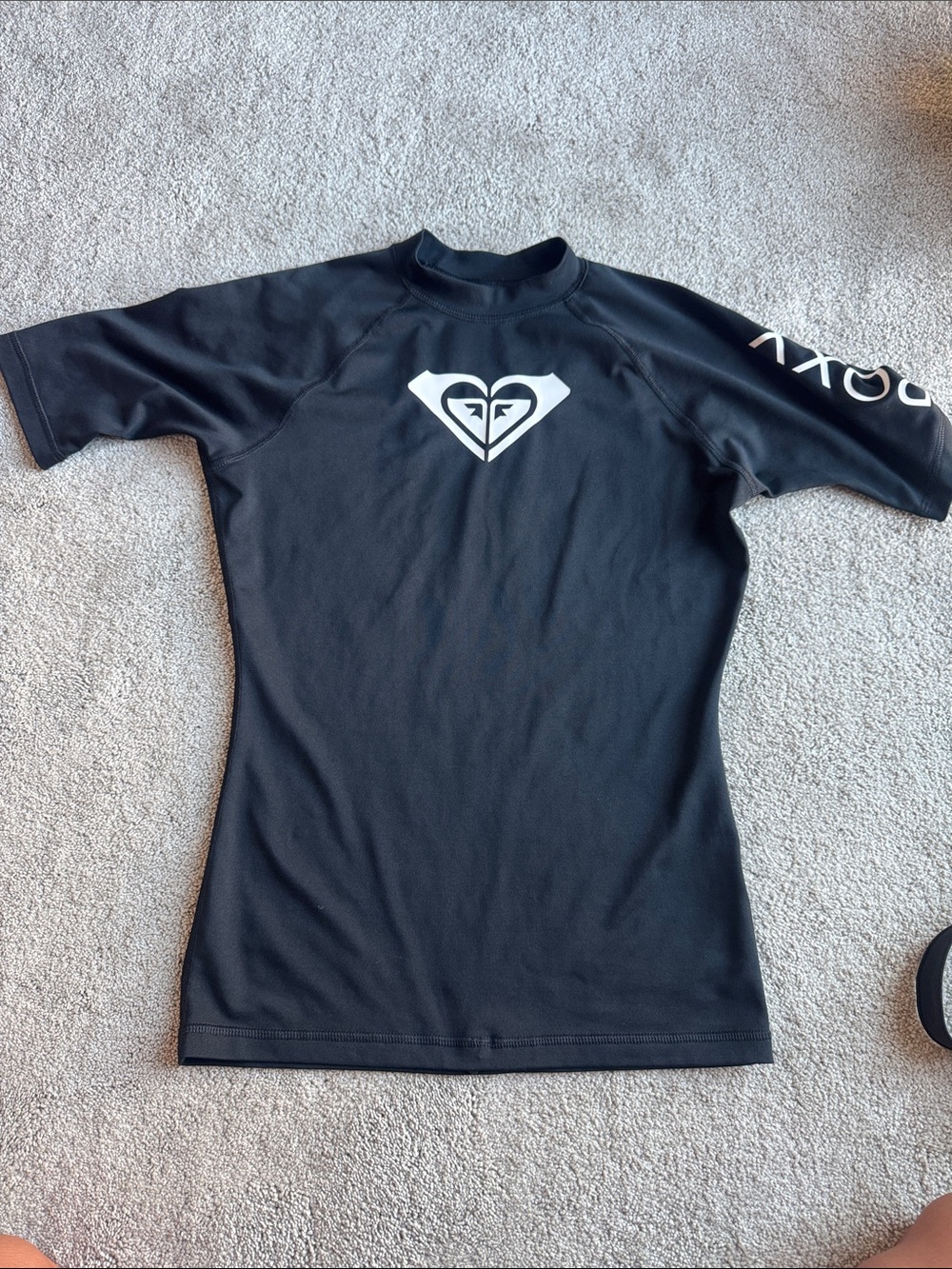 Roxy Black Short Sleeve Swim Top with White Logo